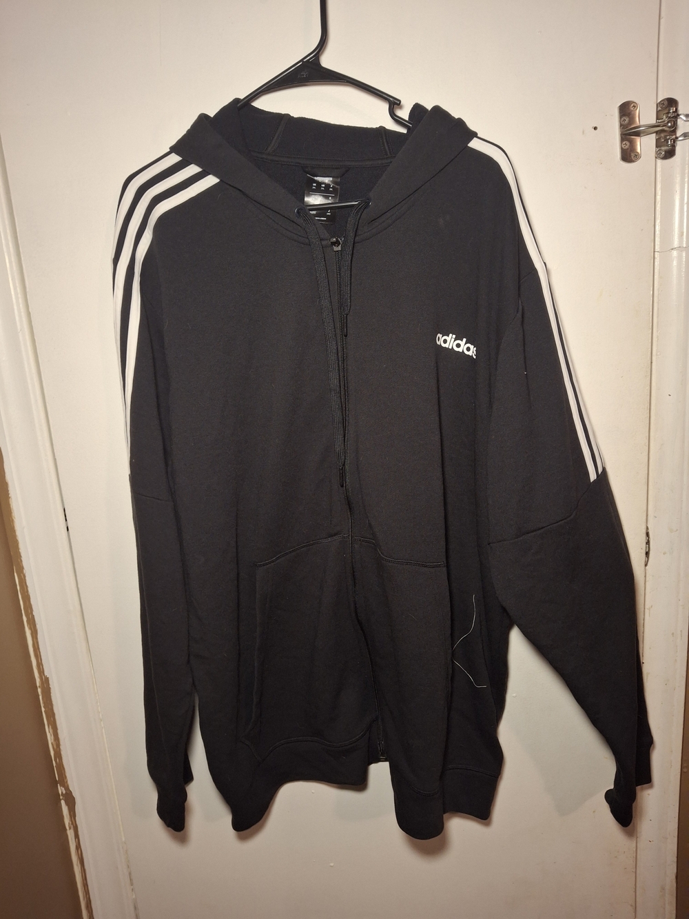 Adidas Men’s Black Three-Stripe Hooded Zip Sweatshirt
